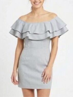 After Market Off-Shoulder Ruffle Bodycon Dress - Light Gray